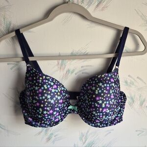 Victoria's Secret Demi Bra Blue Star Print Size 36D Underwired Multiway Straps
